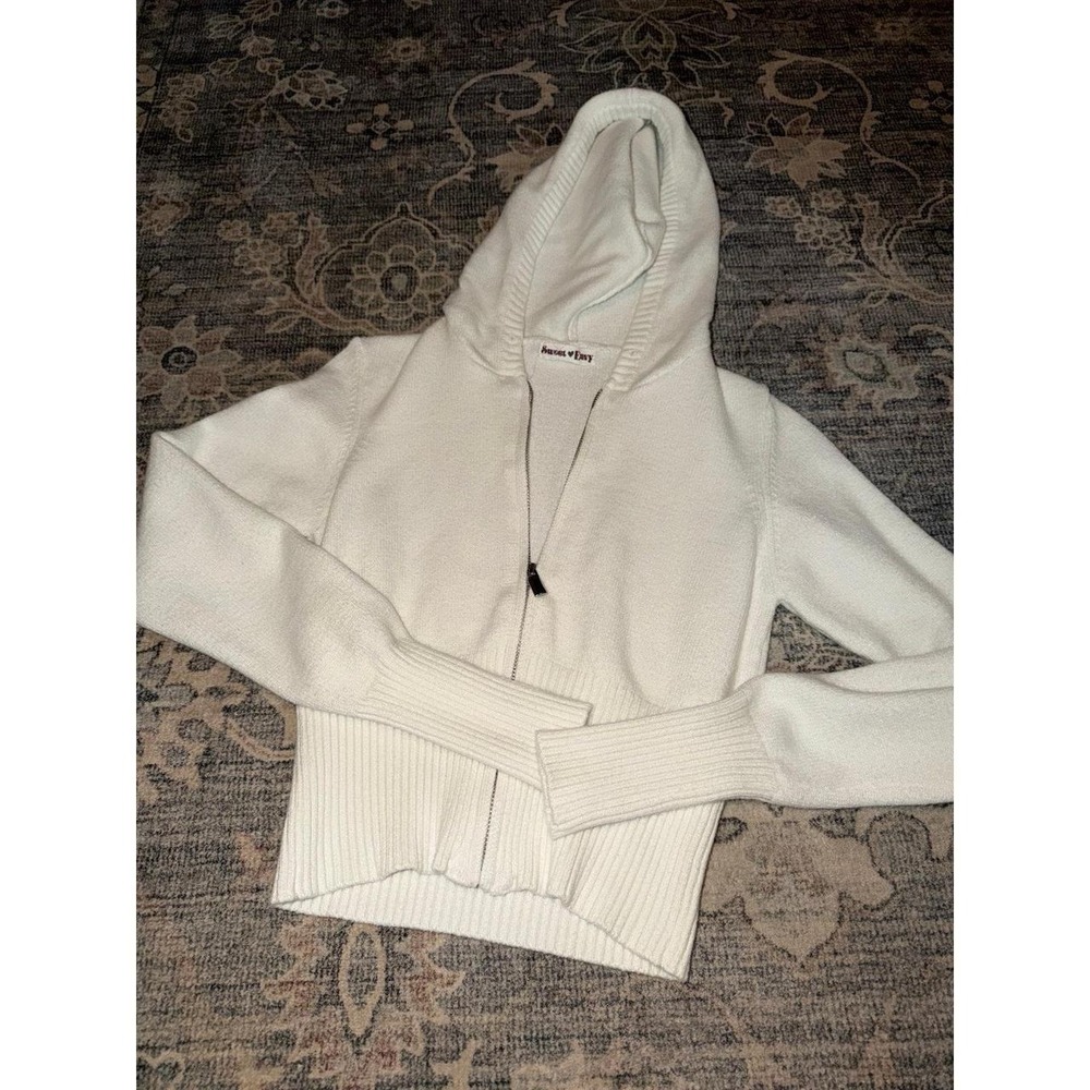 Moral Envy White Zip Up Knit Sweater